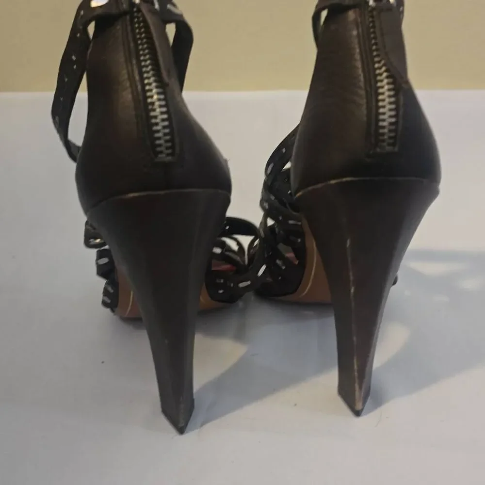 Charles Jourdan Brownish Gray Leather Sandals w/Heels, Flat Studs, Size 9, NEW